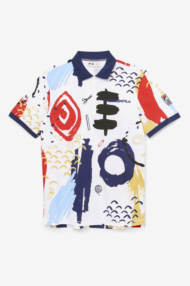 Fila Miesten Polo X The Museum Printed Valkoinen - YLPC-63412